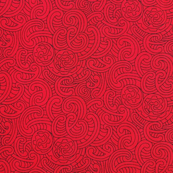 Kiwiana Ponga Koru Fabric Scarlet