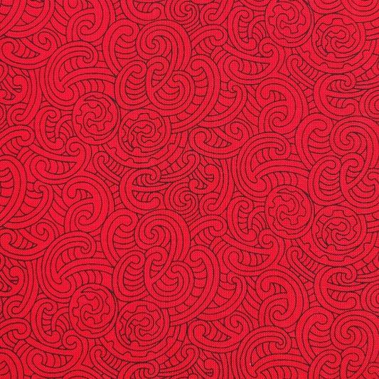 Kiwiana Ponga Koru Fabric Scarlet